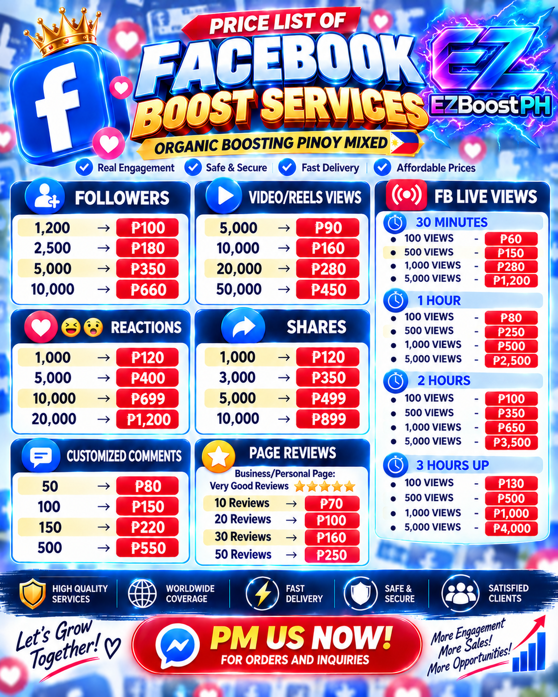 Facebook Boost Services price list