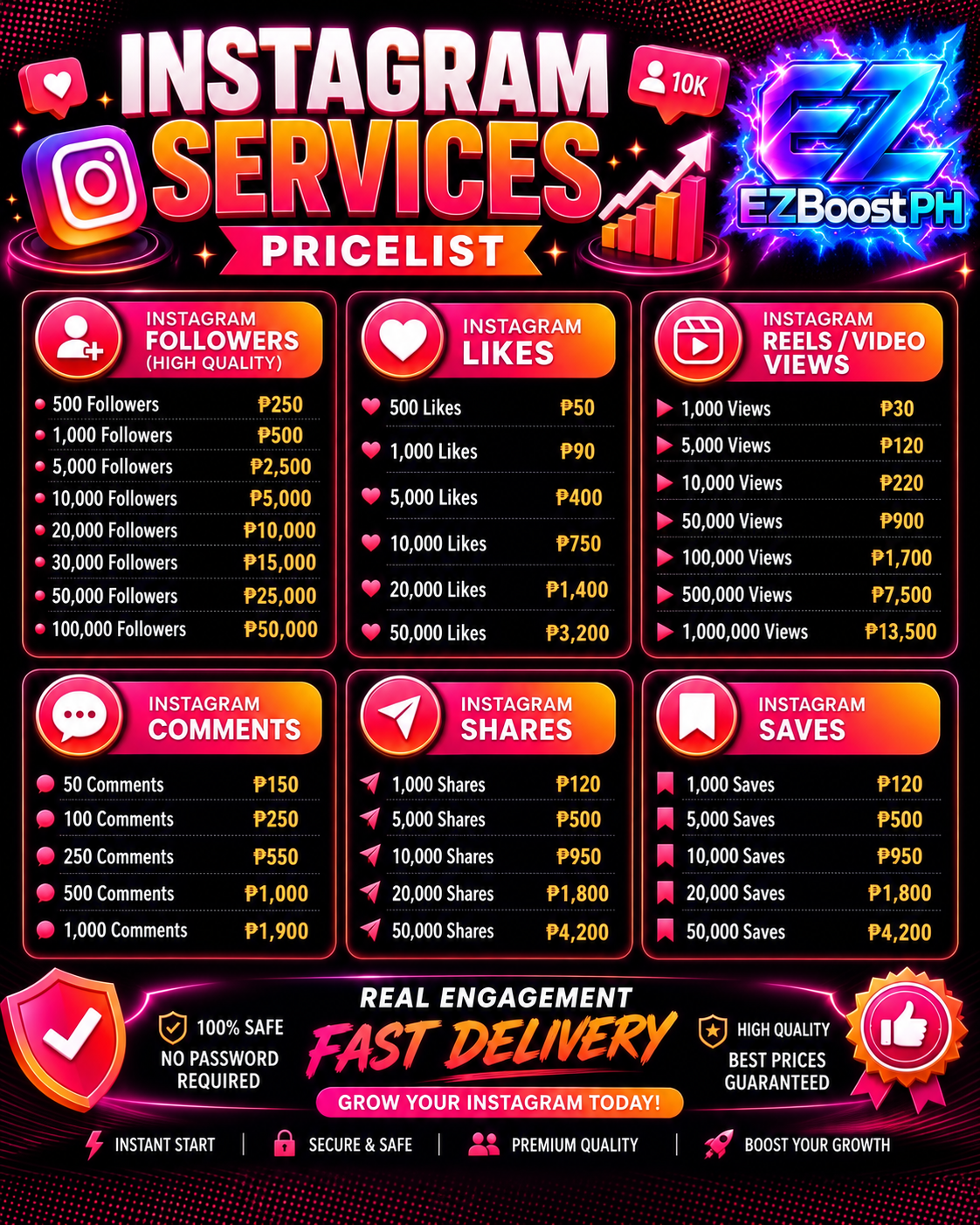 Instagram Services price list