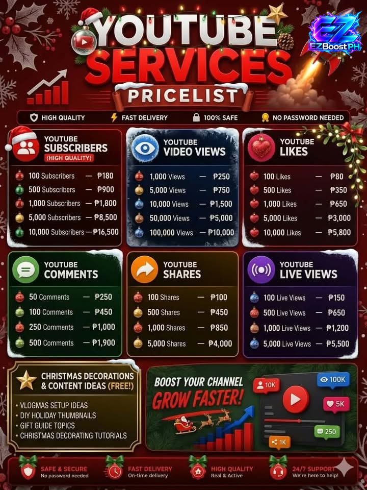 YouTube Services price list